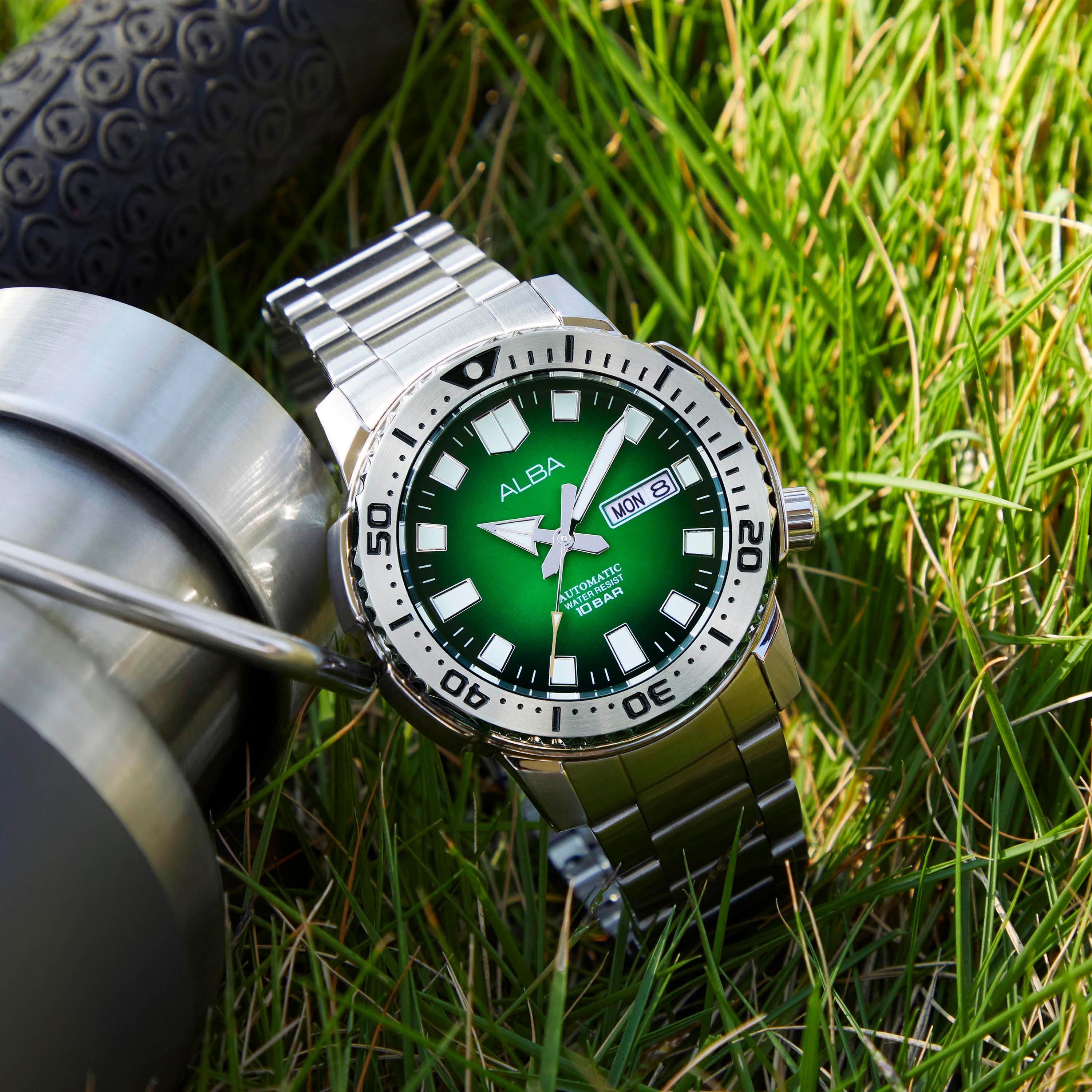 Alba Men's Watch Active Stainless Steel Band Green X Black Dial AL4631X1