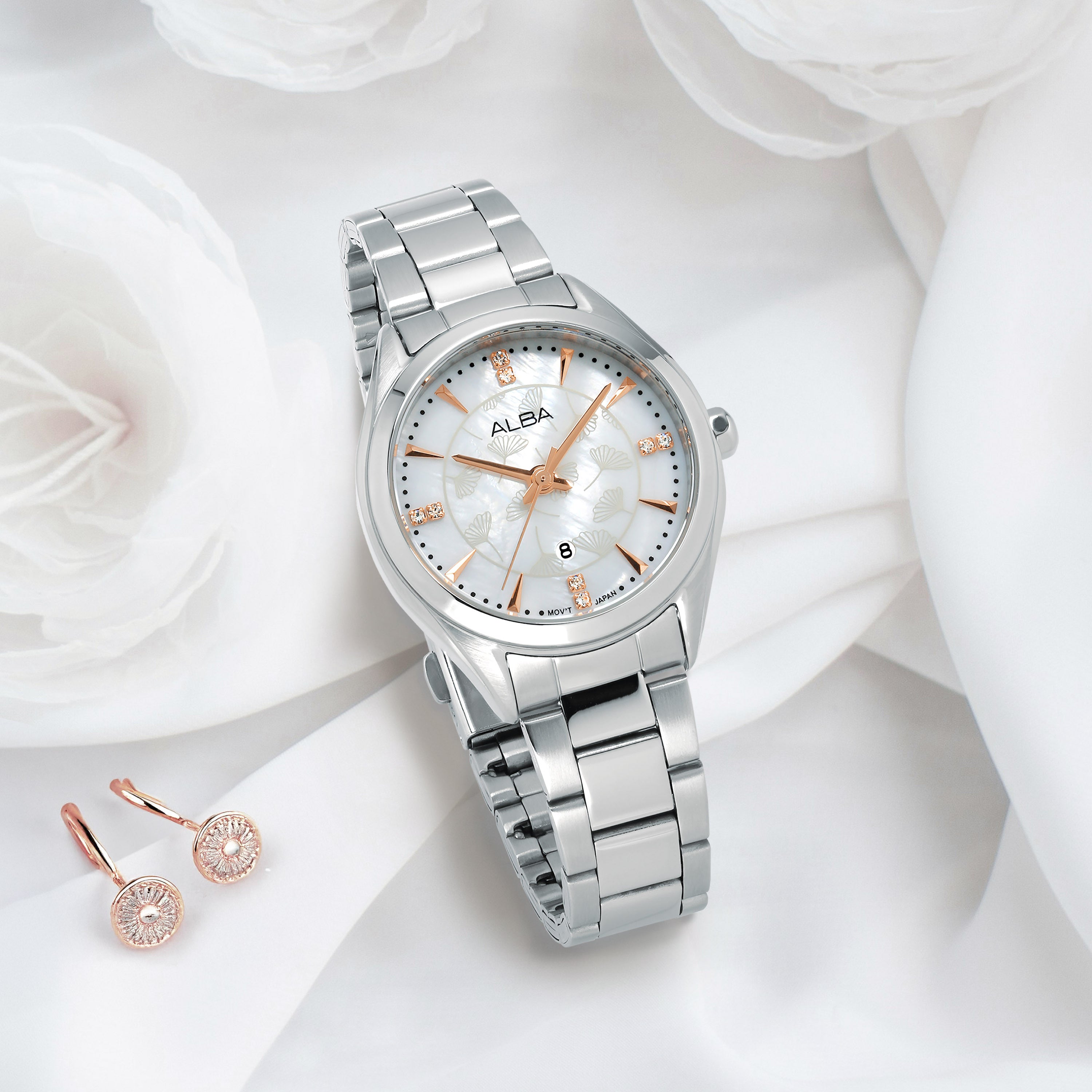 Alba Women's Watch Fashion Stainless Steel Band White Mop Dial AH7EJ9X1