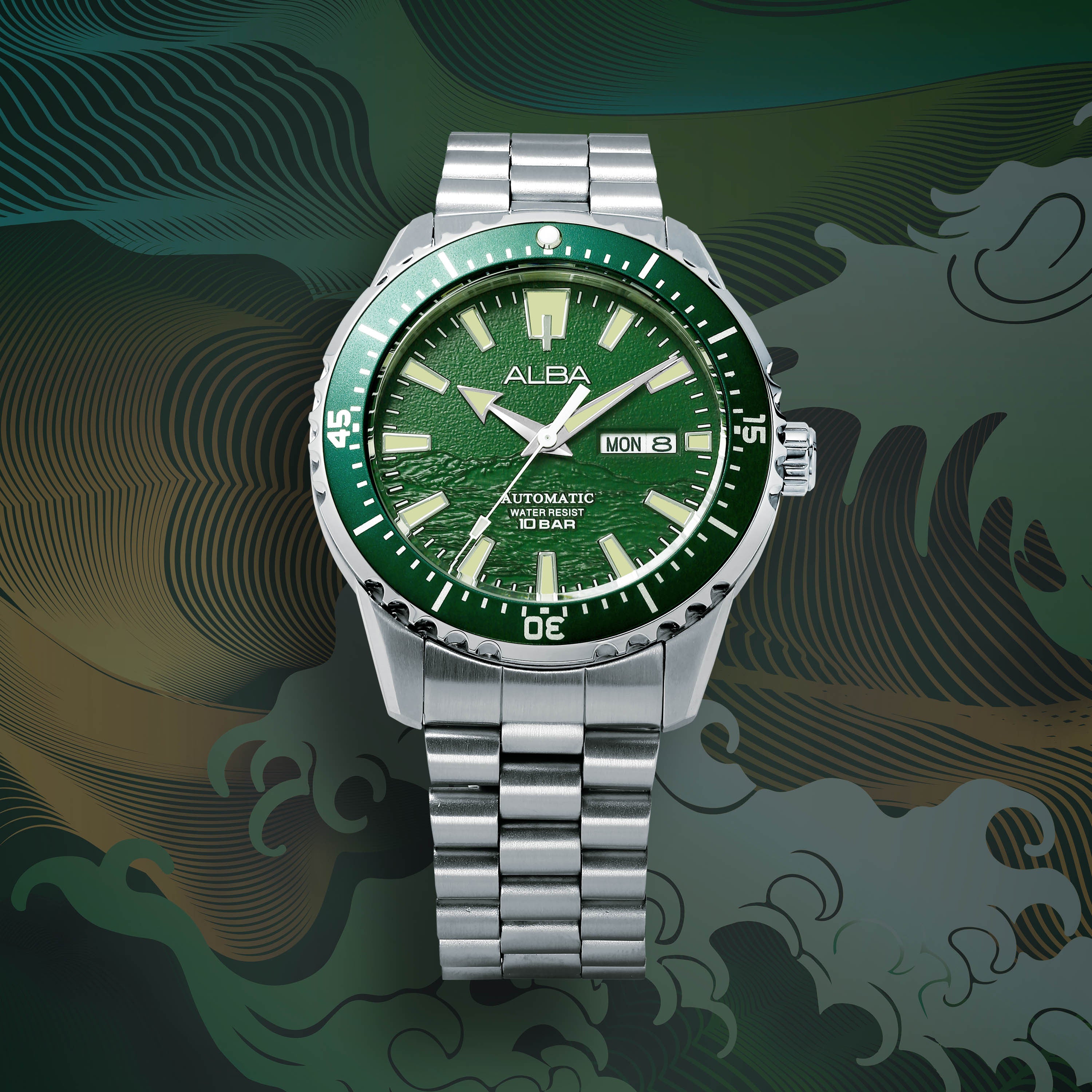 Alba Men's Watch Active Stainless Steel Band Green Dial AL4737X1
