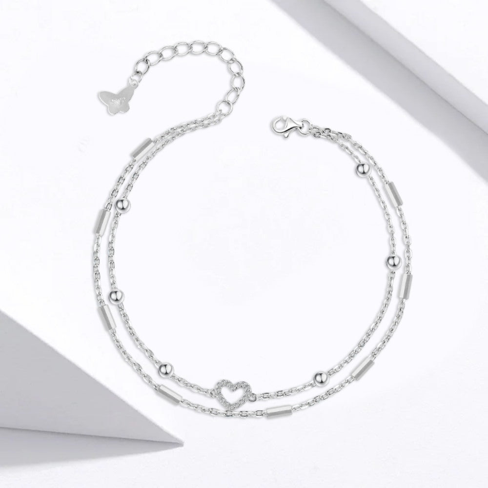 Shiny Zircon Bracelets Designed with a heart 925 Sterling Silver