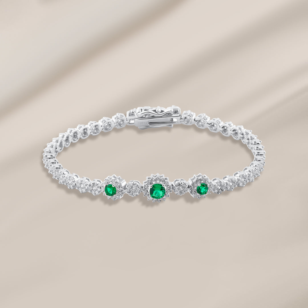 انسيال بفصوص خضراء دائرية مرصّعة فضة عيار 925