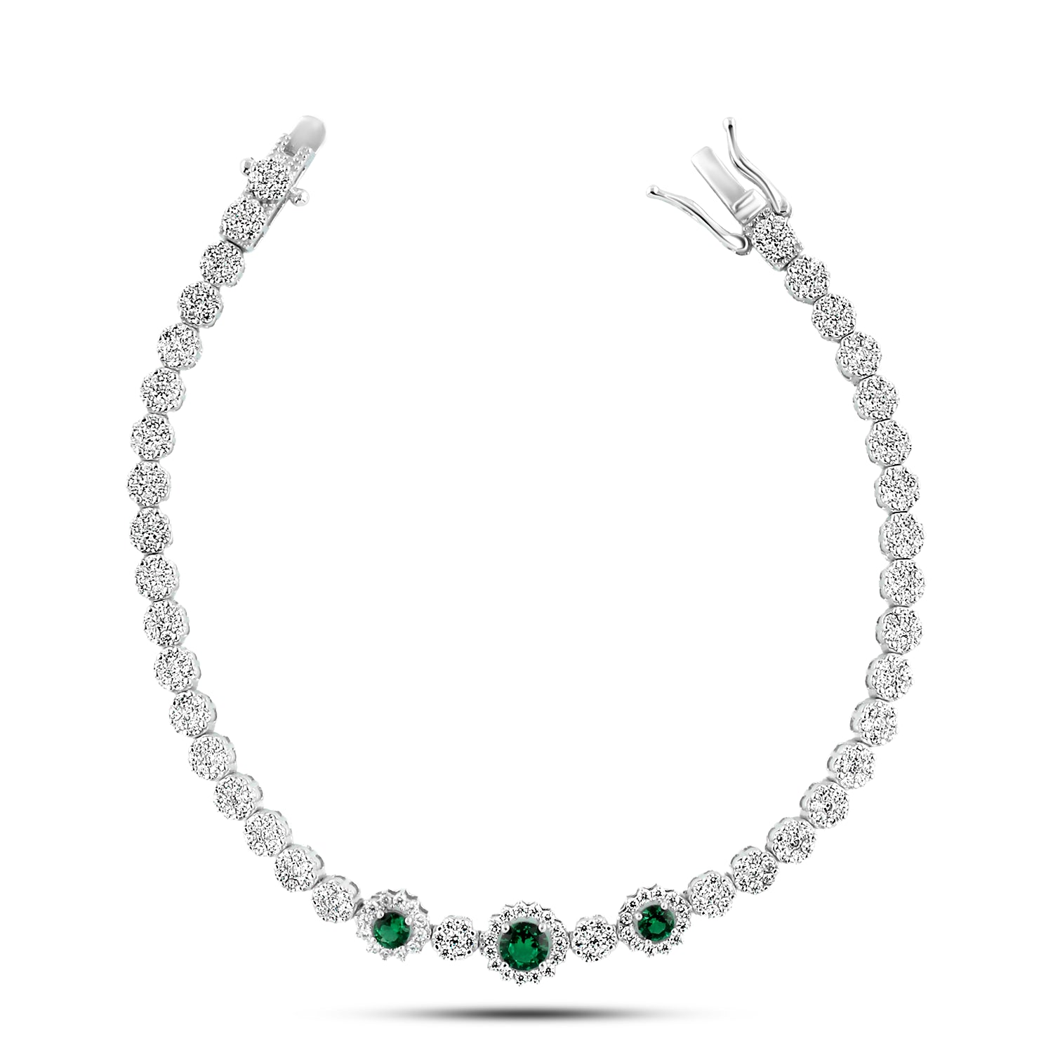 انسيال بفصوص خضراء دائرية مرصّعة فضة عيار 925