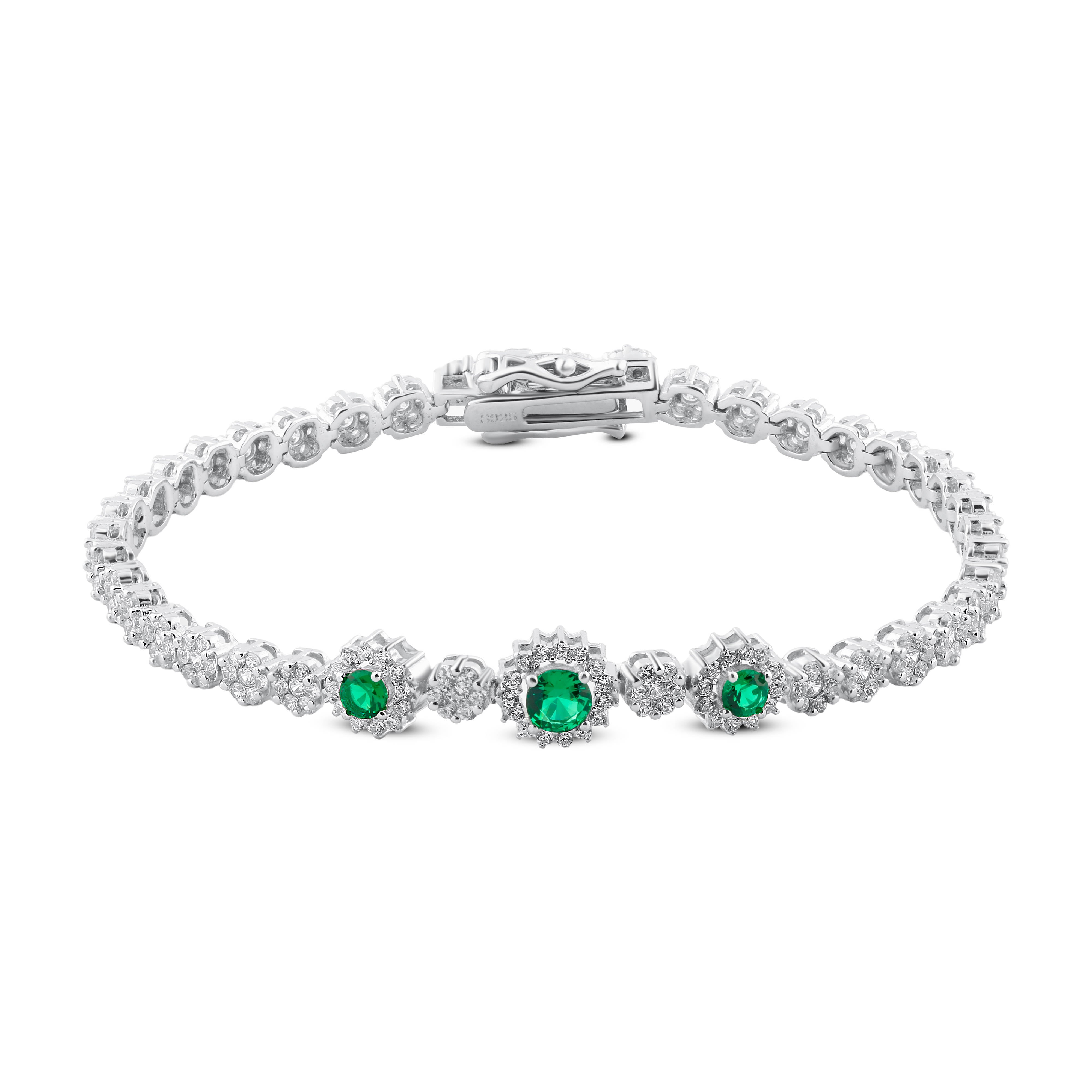 انسيال بفصوص خضراء دائرية مرصّعة فضة عيار 925