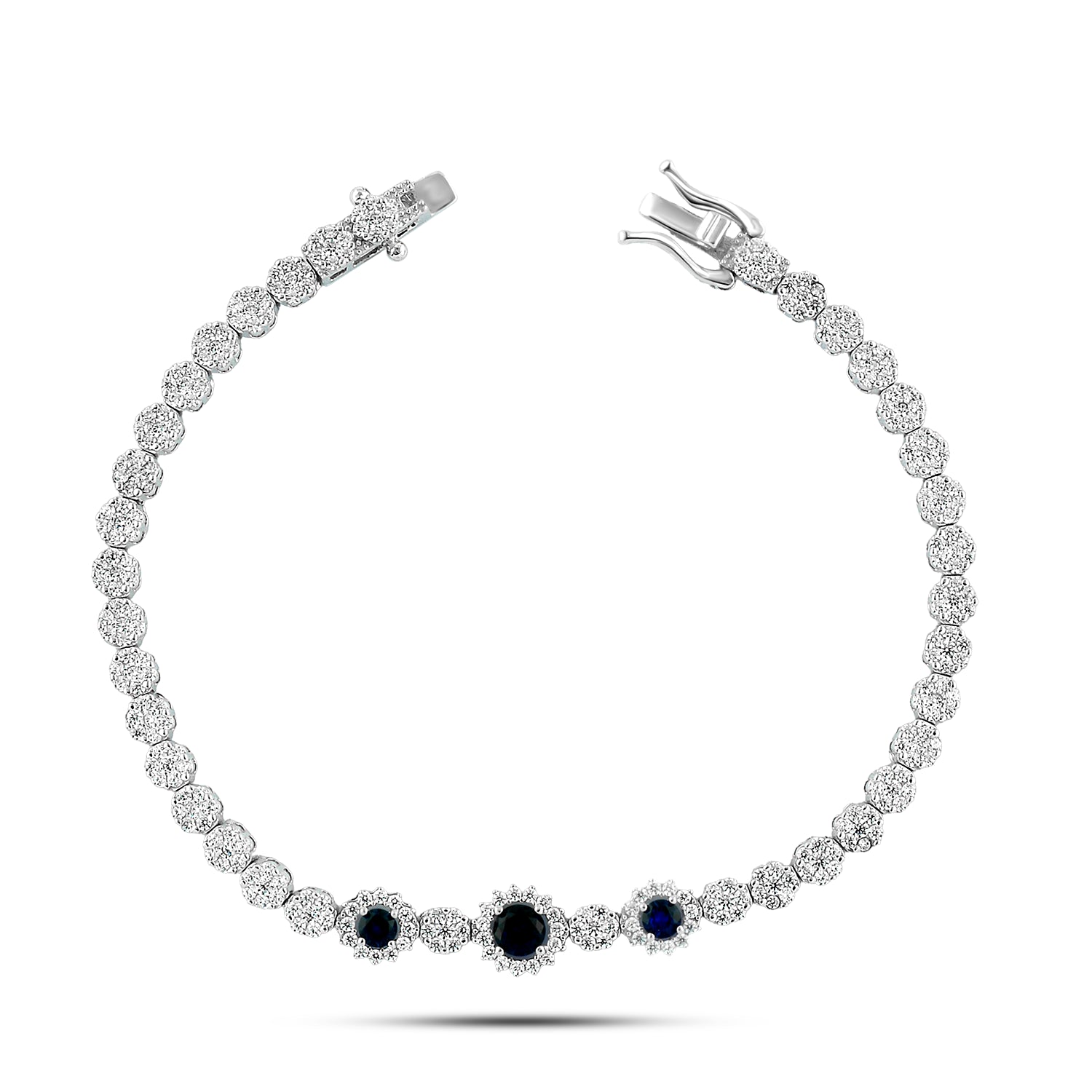 انسيال أنيق بفصوص زرقاء داكنة دائرية مرصّعة فضة عيار 925