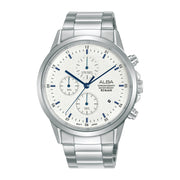 Alba Men's Chronograph Watch – Modern Design with White Dial and Silver Stainless Steel Strap, Water Resistant up to 100 Meters

