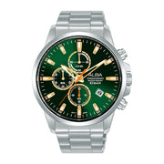  Alba Men's Chronograph Watch with Silver Stainless Steel Bracelet and Green Dial

