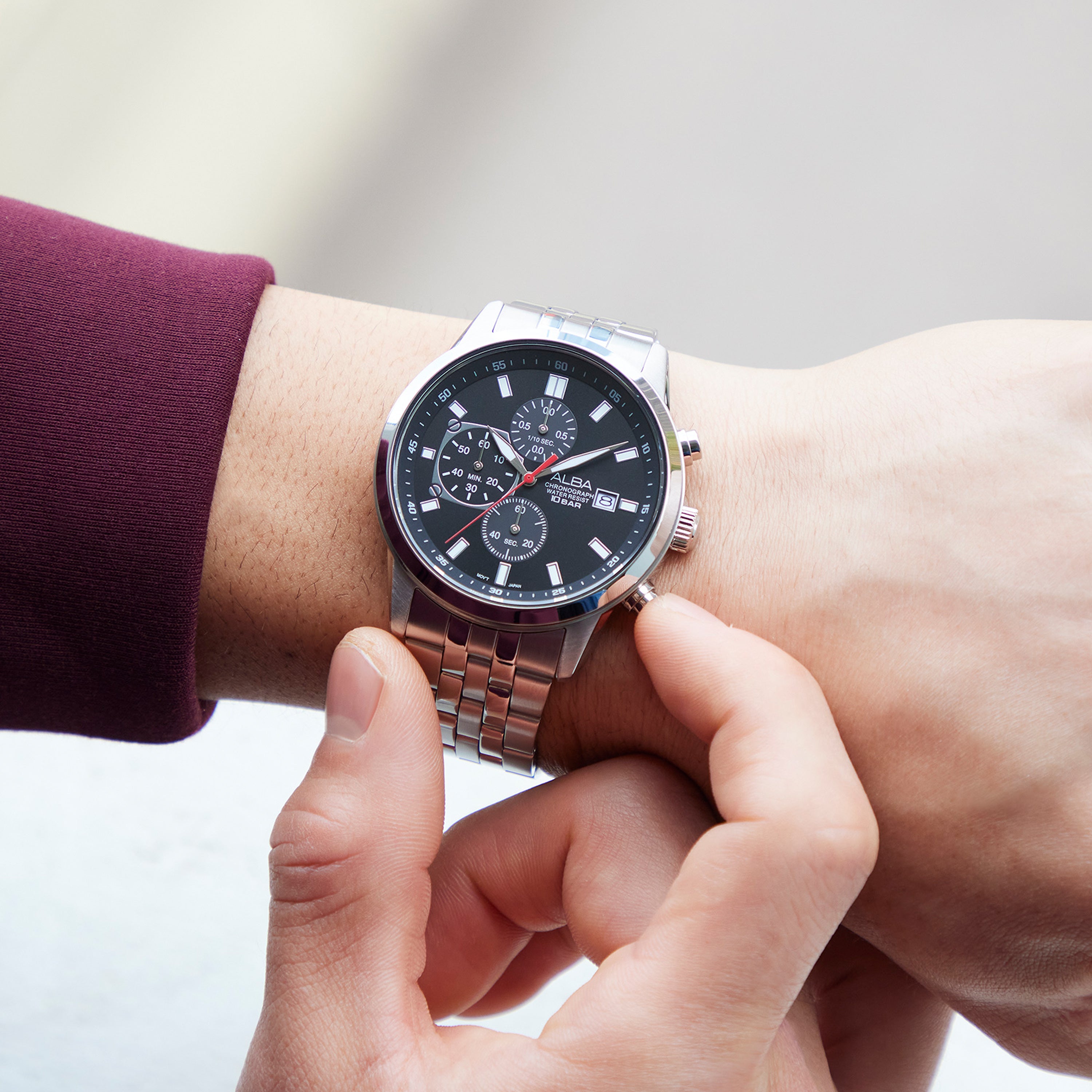 ساعة يد ألبا رجالي أكتيف سوار استانلس ستيل مينا لون أسود AM3A09X1