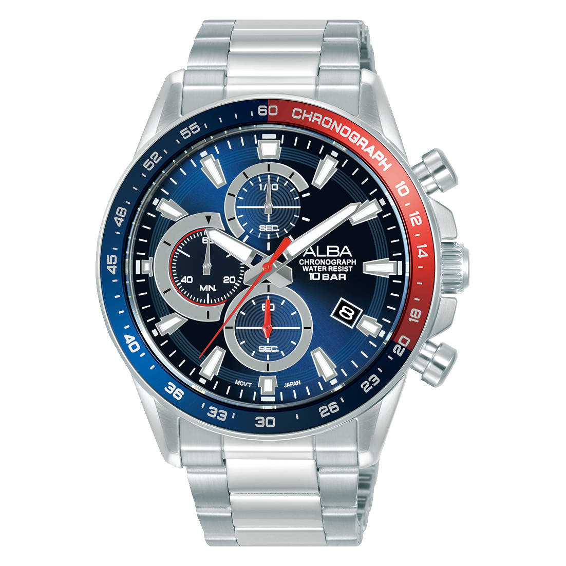 Alba Men's Active Chronograph Watch with Blue & Red Case and Blue Dial AM3A21X1