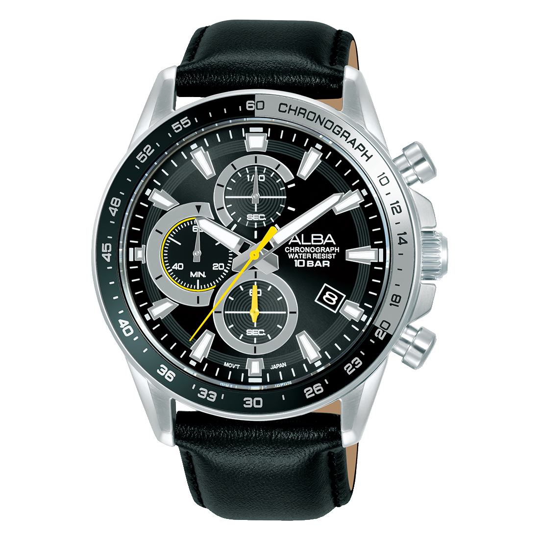 ساعة يد ألبا رجالي أكتيف سوار جلد أسود مينا أسود AM3A31X1