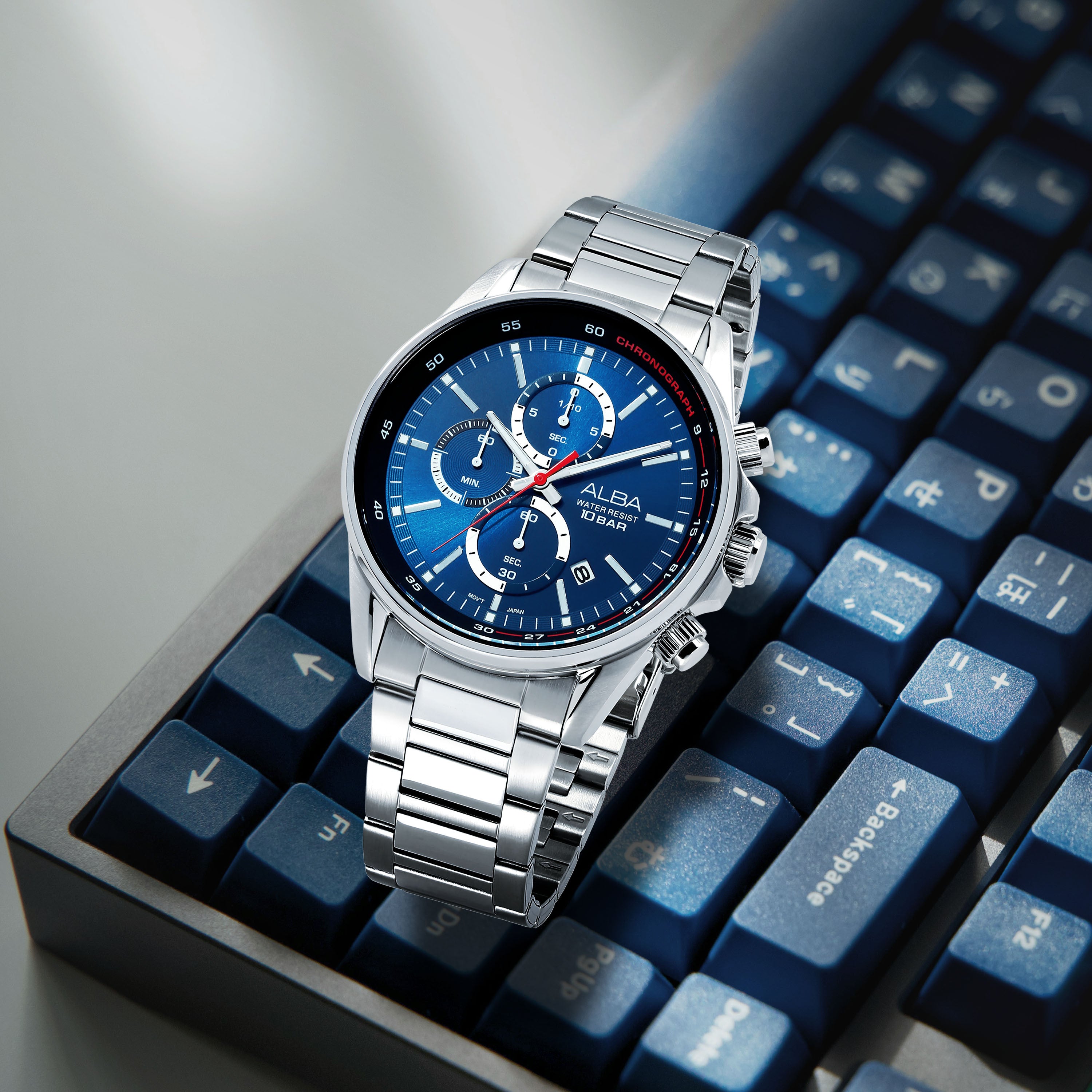 Alba Men's Active Chronograph Stainless Steel Bracelet Blue Dial Watch AM3A47X1