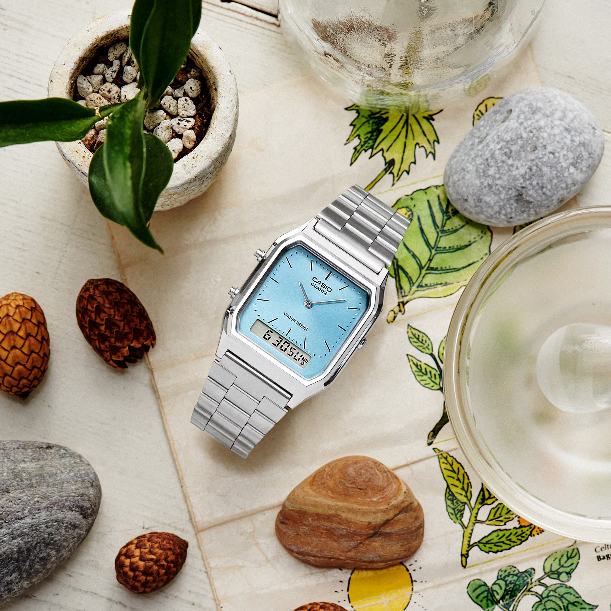 Casio Vintage Blue Analog-Digital Dial Silver Stainless Steel AQ-230A-2A1MQYDF