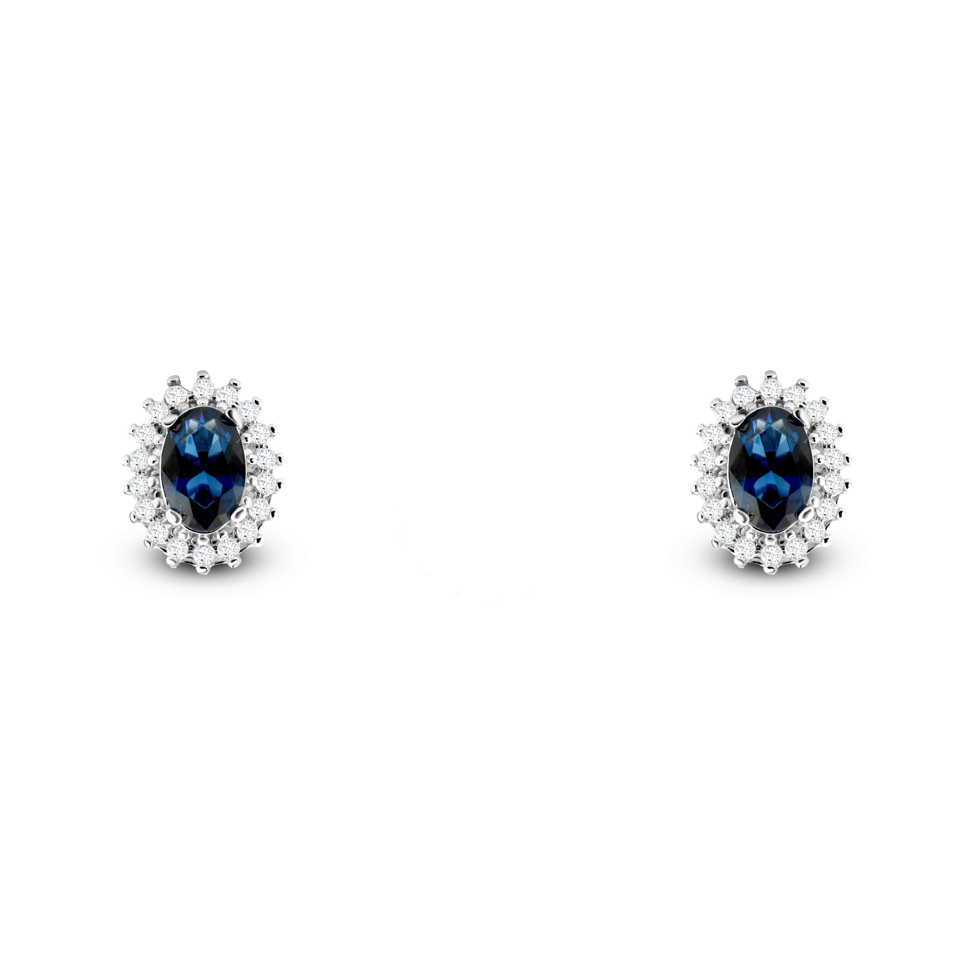 Spiral hoop earring with a round blue stone surrounded by 925 silver 
