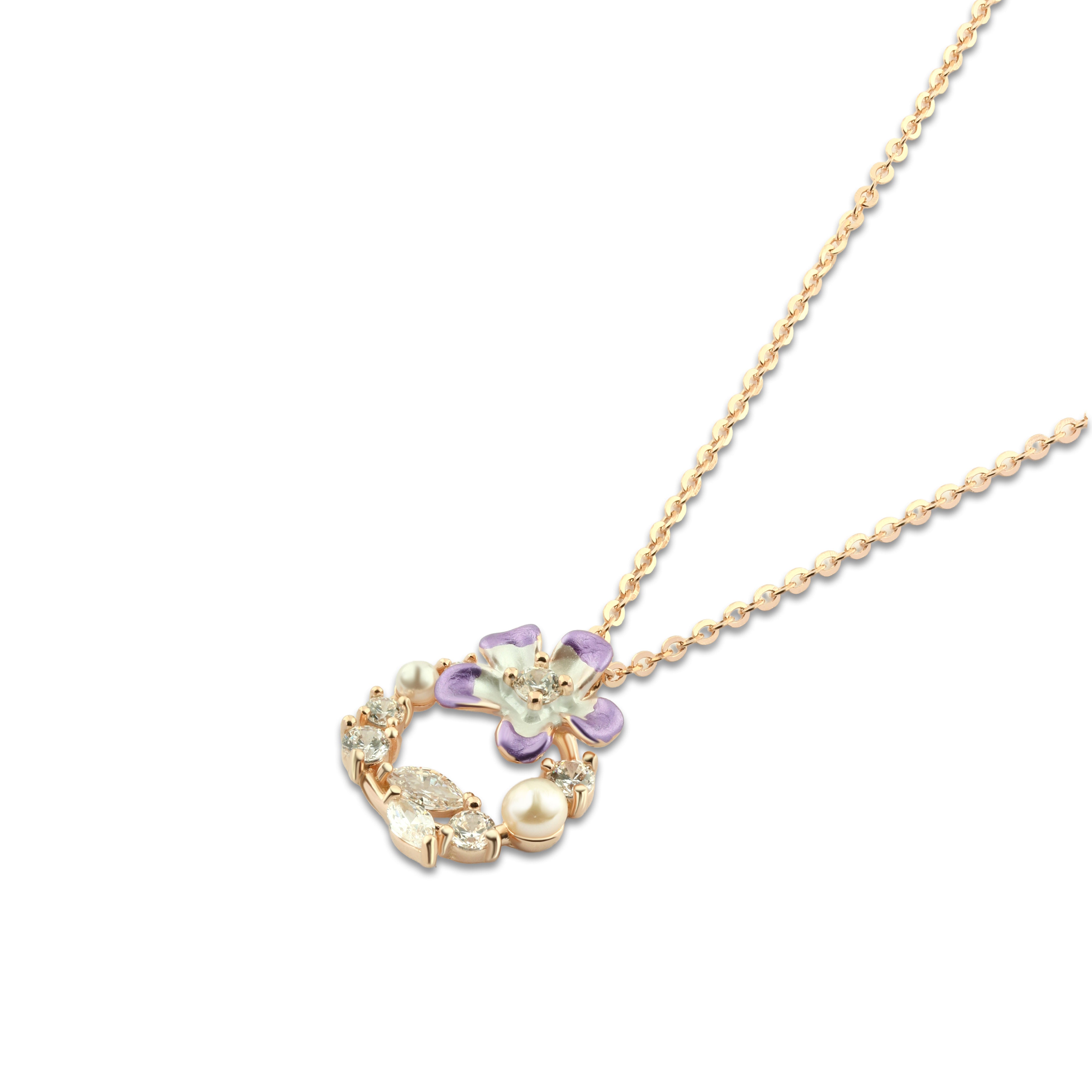 عقد زهرة بنفسجية مرصع بفصوص فضة عيار 925