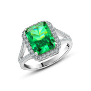 خاتم فضة عيار 925 بفص زركون أخضر مربع