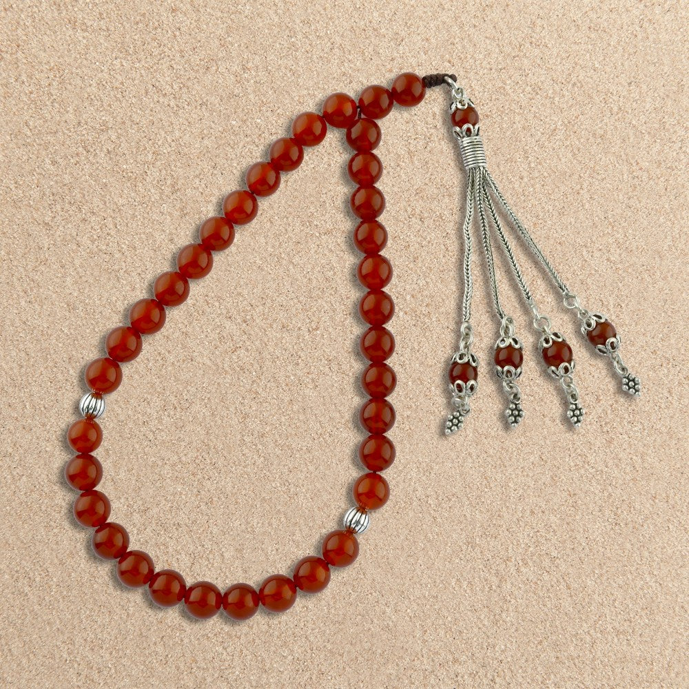 Luxury Cartilage Agate Rosary with 925 Turkish Silver Set