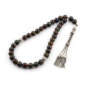 Silver Prayer Beads "Multicolored Black Agate"