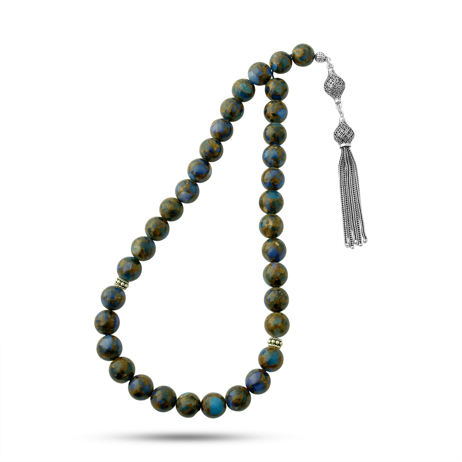 سبحة شازبر طبيعي مطعم بطقم فضة تركي لوكس عيار 925 – 33 حبة – 10 ملي