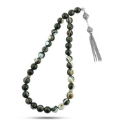Natural Sulemani Agate Prayer Beads with Luxury Turkish 925 Silver Set – 33 Beads – 10mm