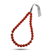 Natural Brown Agate Prayer Beads with Luxurious Turkish 925 Sterling Silver Set – 33 Beads – 8mm