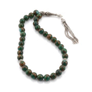 Natural Green Shazber Prayer Beads with Lux 925 Silver Set – 33 Beads – 8 mm
