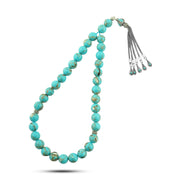 Natural Sulemani Agate Prayer Beads with Luxurious Turkish 925 Silver Set – 33 Beads – 10mm – AROS047
