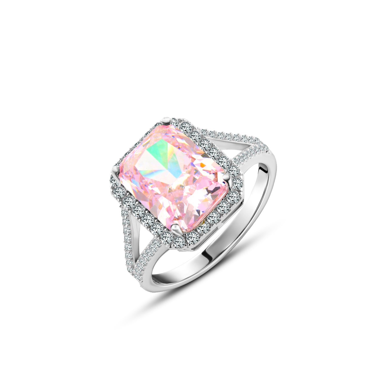 خاتم فضة عيار 925 بفص زركون وردي مربع