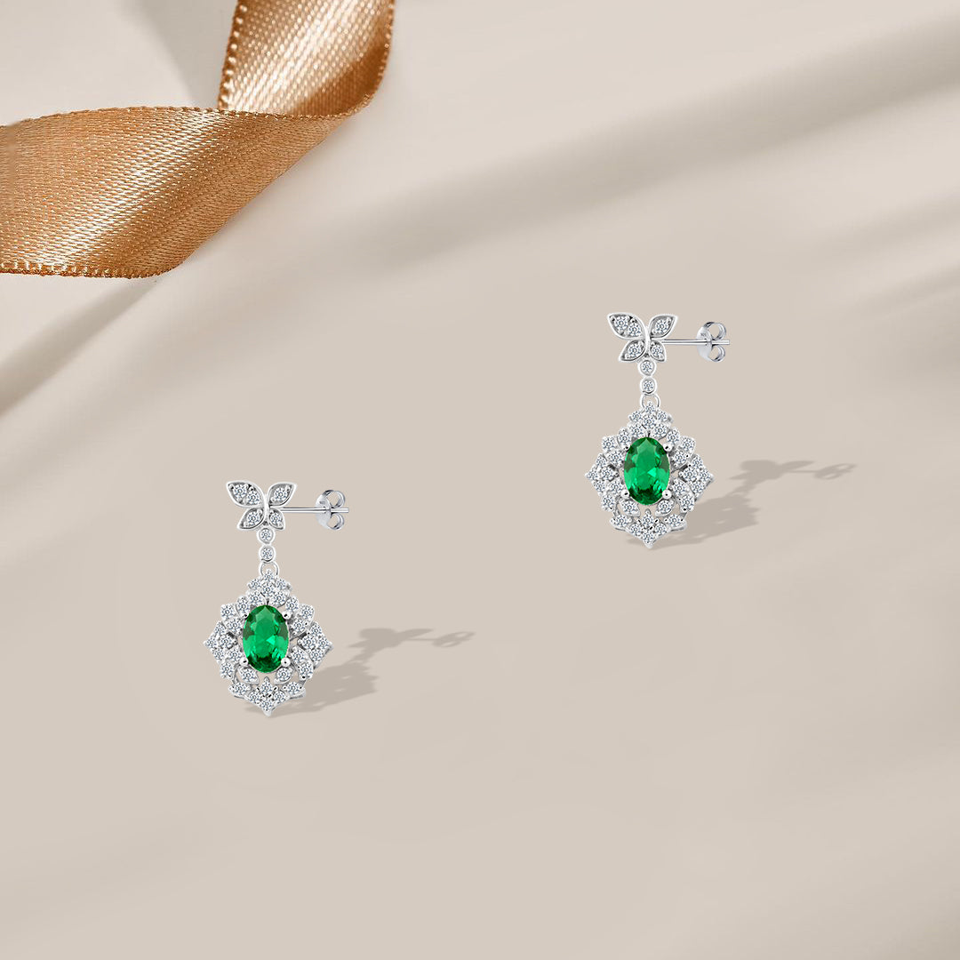 حلق فضة عيار 925 بفص زركون أخضر ملكي