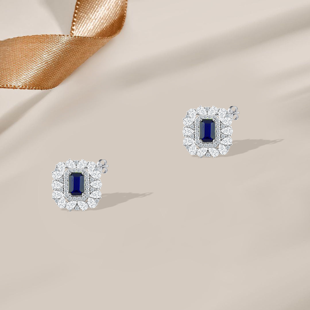 حلق فضة عيار 925 بفص زركون أزرق ملكي