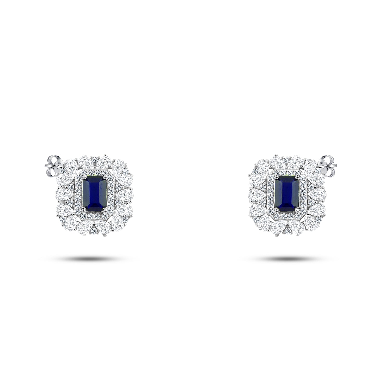 حلق فضة عيار 925 بفص زركون أزرق ملكي