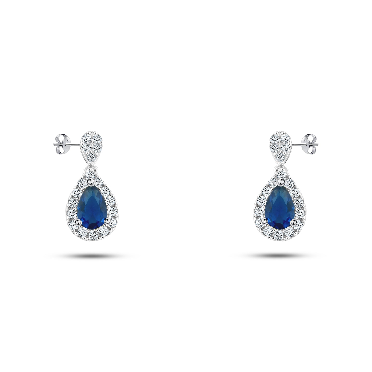 حلق فضة عيار 925 بفص زركون أزرق تصميم دمعة