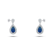 حلق فضة عيار 925 بفص زركون أزرق تصميم دمعة