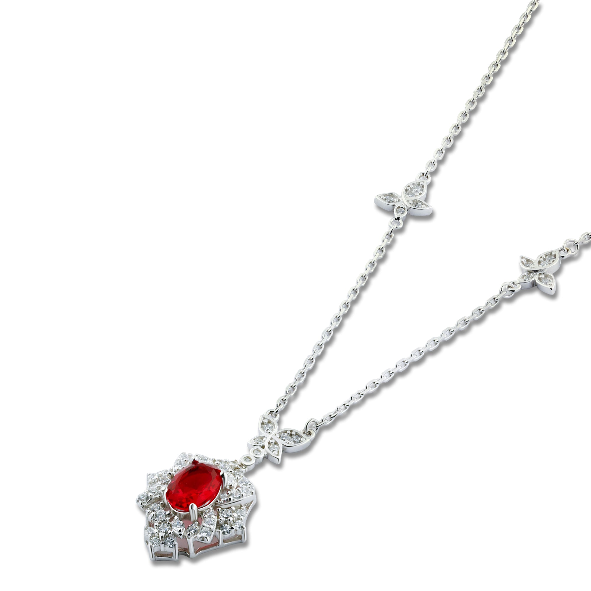 عقد الفراشات مرصعة بزركون وحجر أحمر فضة عيار 925