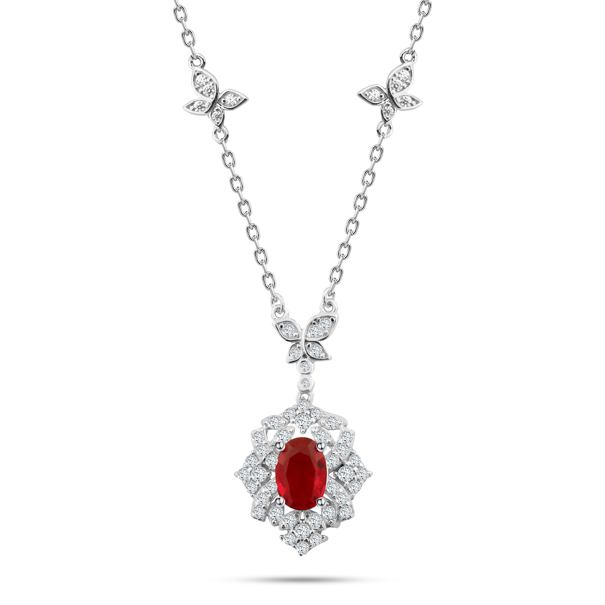 عقد الفراشات مرصعة بزركون وحجر أحمر فضة عيار 925