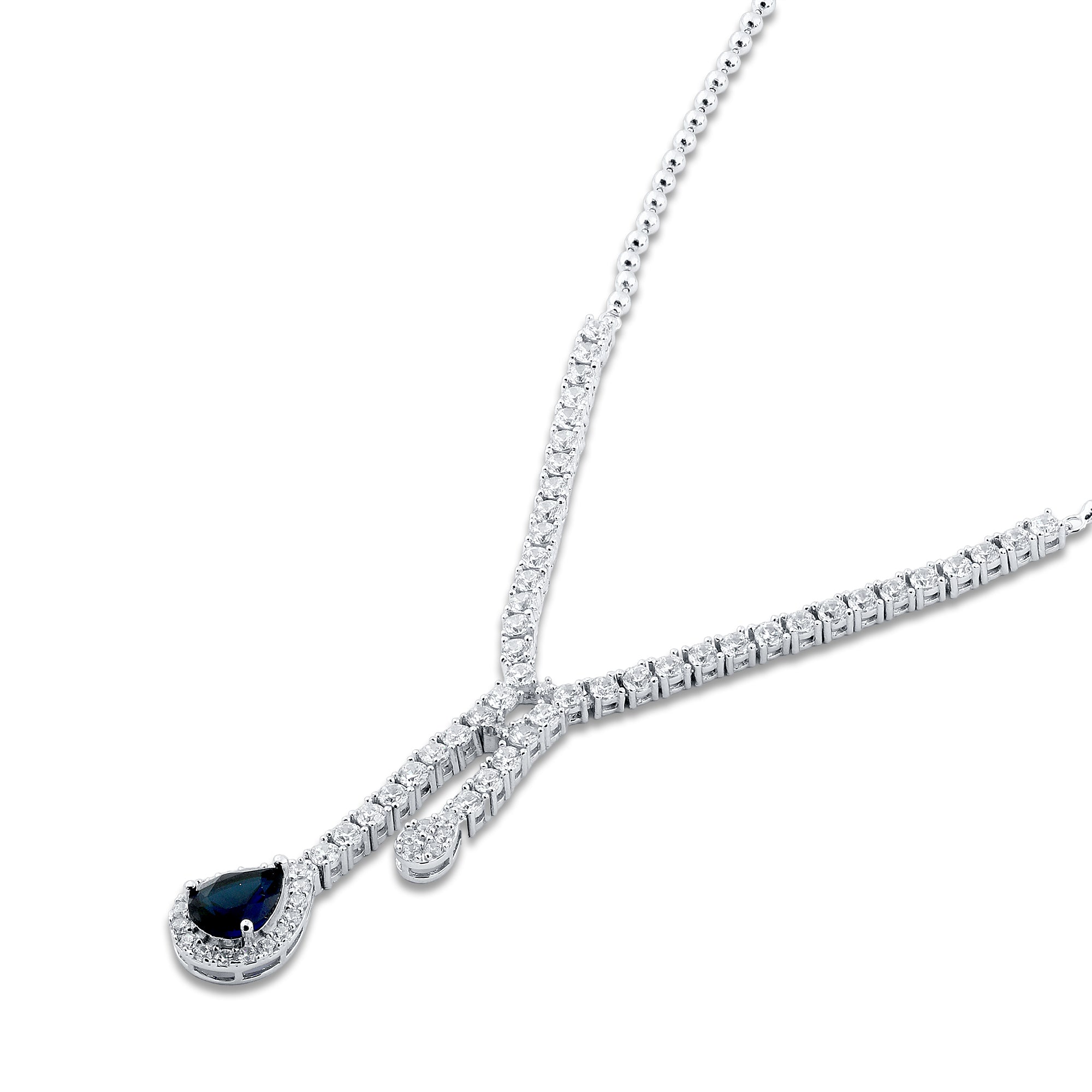 عقد فصوص قطرة زرقاء - فضة عيار 925 مطلي بلاتين