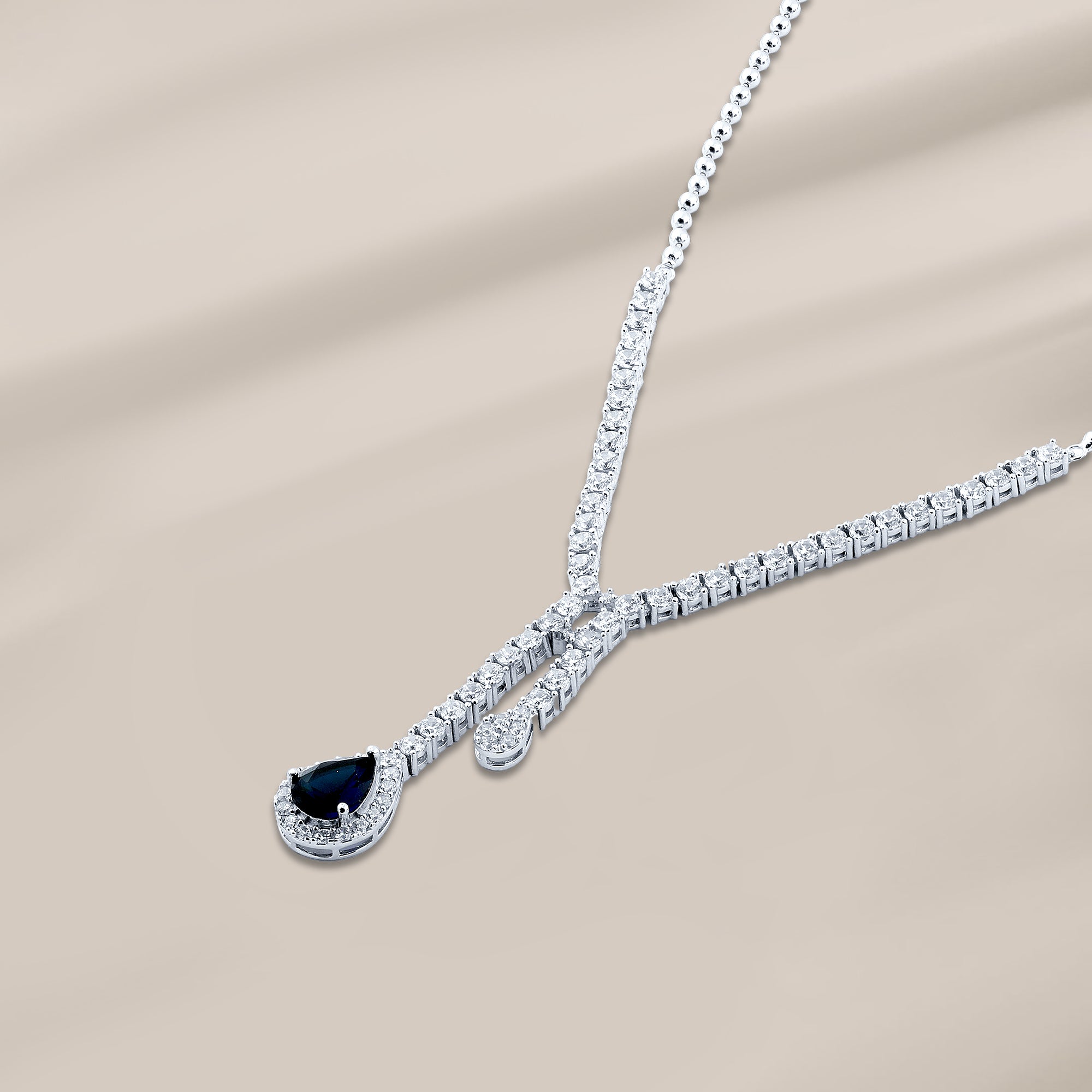Blue Drop Necklace  - 925 Silver Platinum plated 