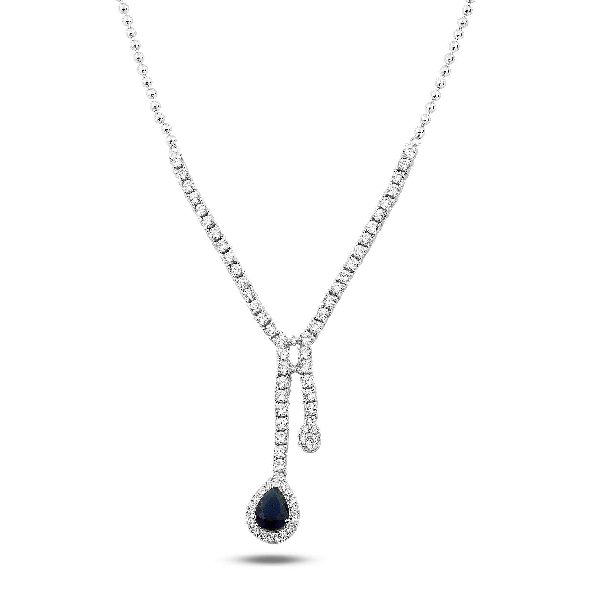 عقد فصوص قطرة زرقاء - فضة عيار 925 مطلي بلاتين