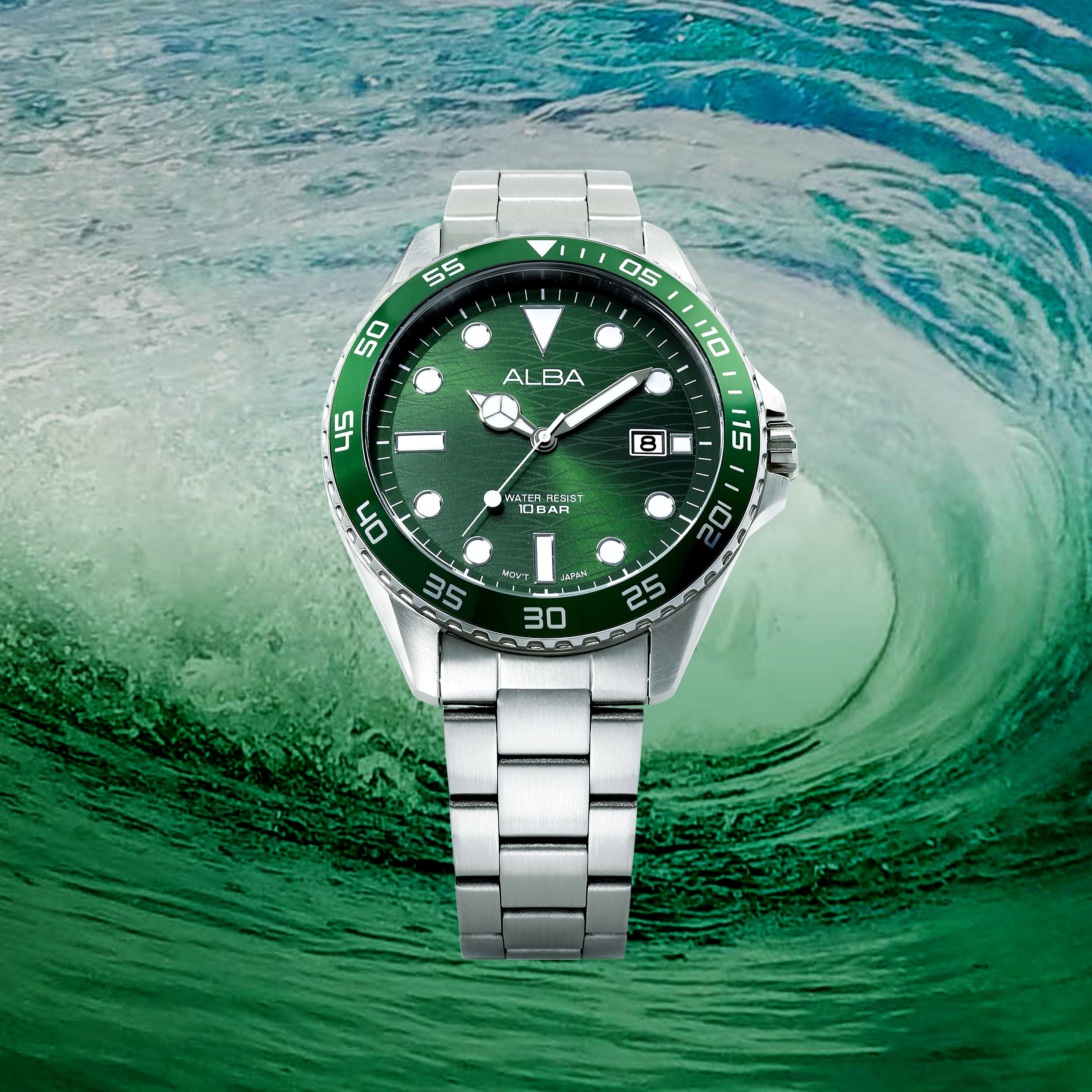 Alba Men's Watch Active Stainless Steel Band Green Dial AS9V59X1
