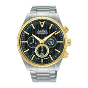 ALBA Men’s Chronograph Watch with Gold-Tone Bezel and Black Dial