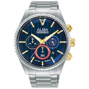 ساعة يد ألـبا كرونوغراف فضي للرجال بميناء أزرق | فتحي إبراهيم