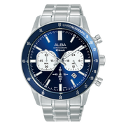 Alba Men's Watch Active Stainless Steel Band Blue X White Dial AT3J77X1
