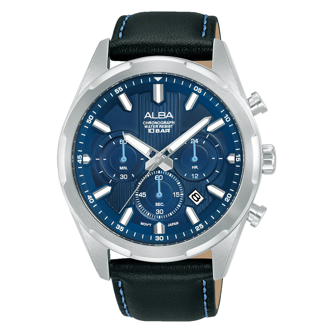 Alba Men's Watch Active Black Leather Strap Blue Dial AT3J97X1