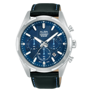 Alba Men's Watch Active Black Leather Strap Blue Dial AT3J97X1