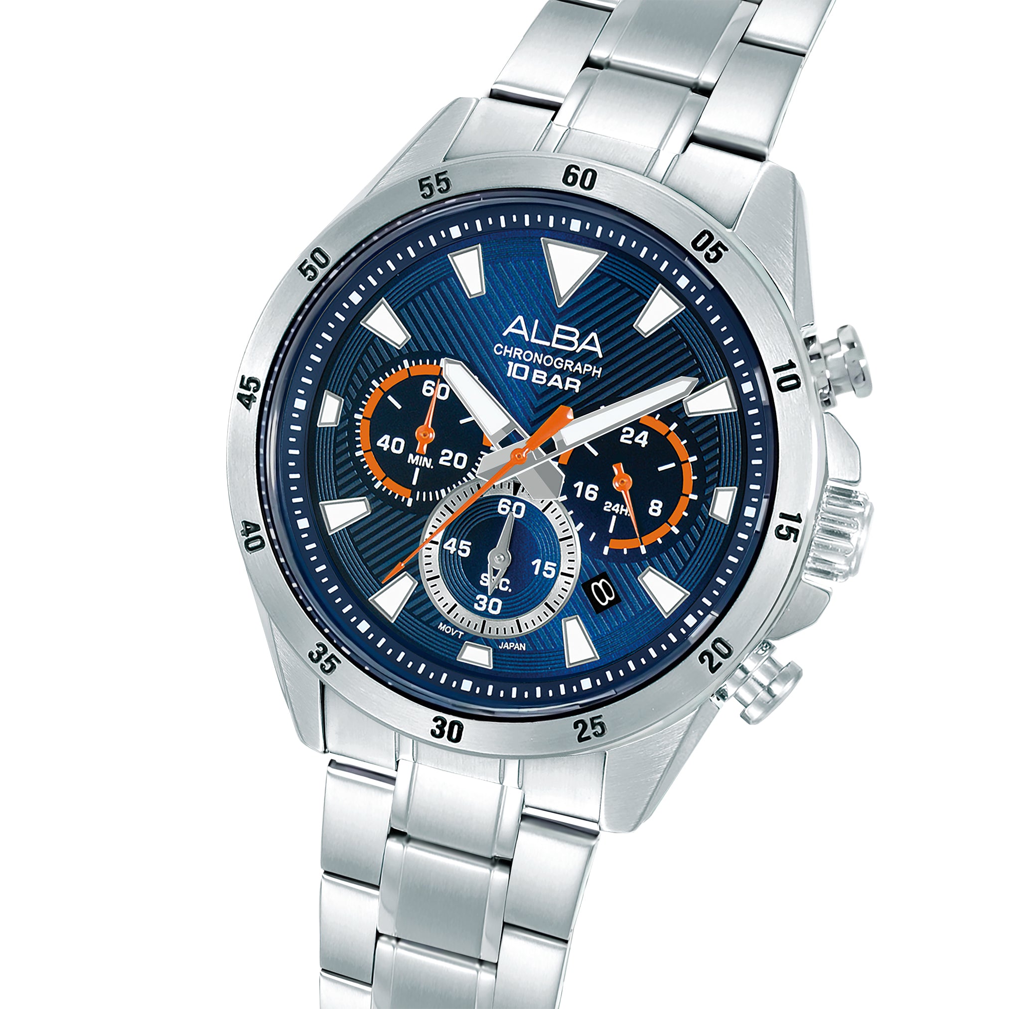 ساعة يد ألبا رجالي أكتيف سوار استانلس ستيل مينا أزرق AT3K61X1