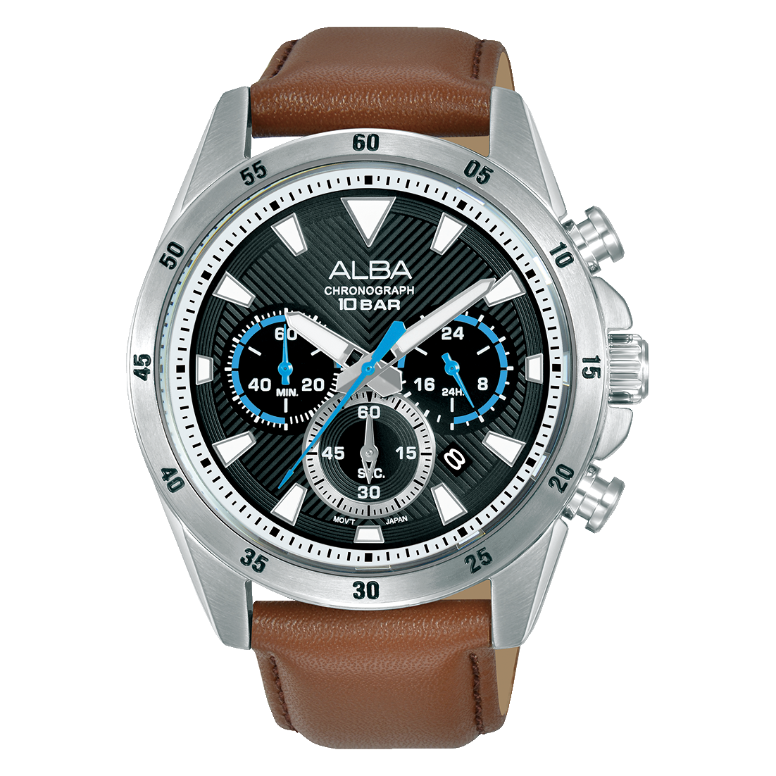 ساعة يد ألبا رجالي أكتيف سوار جلد بني مينا أسود AT3K69X1