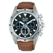 Alba Active Men's Leather Strap Watch Brown Strap Black Dial AT3K69X1