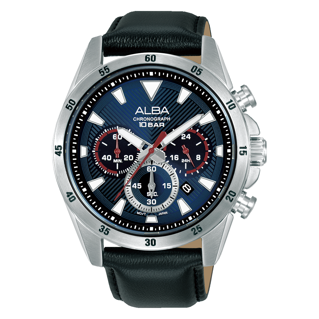 Alba Active Men's Leather Strap Watch Black Strap Blue Dial AT3K71X1