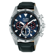 Alba Active Men's Leather Strap Watch Black Strap Blue Dial AT3K71X1