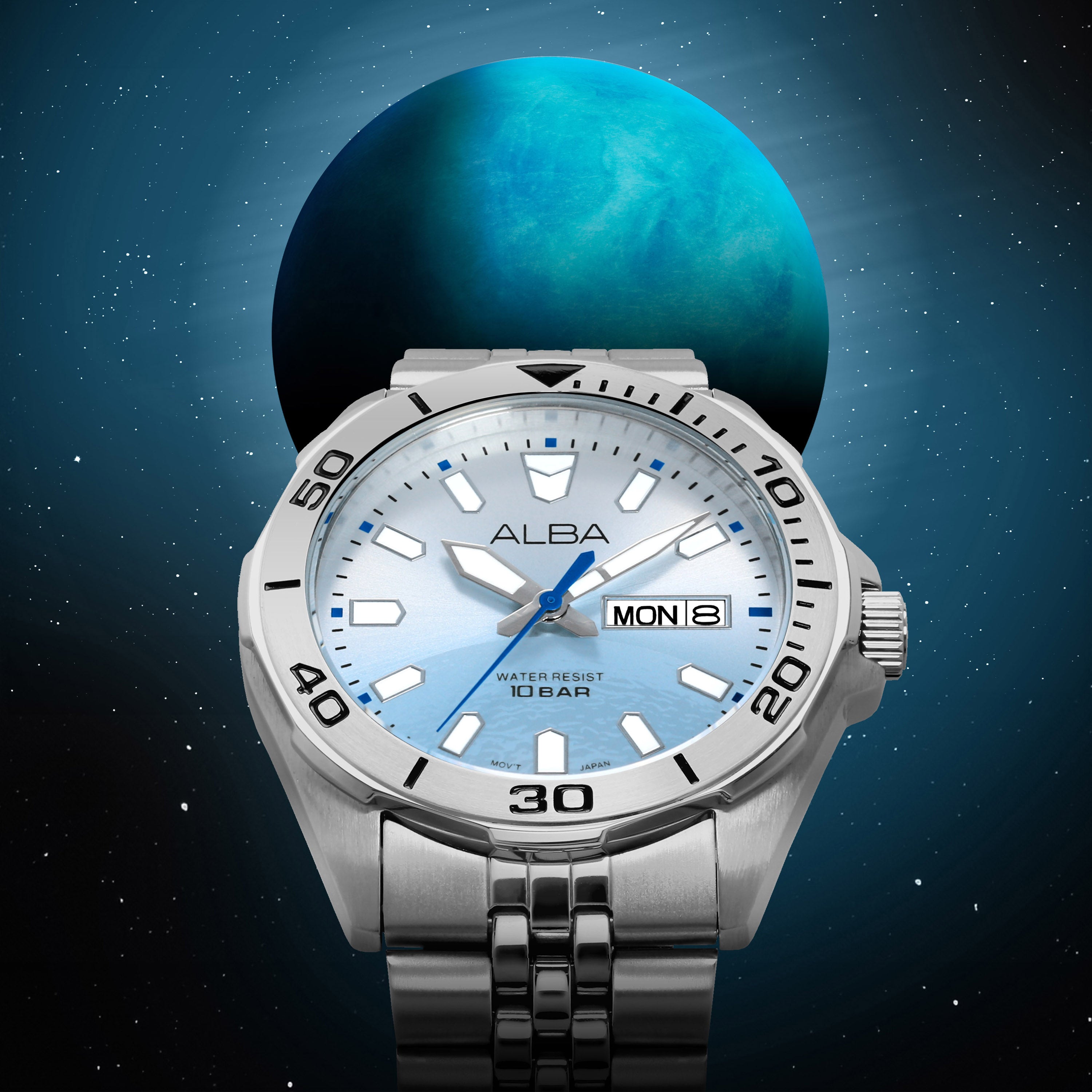 Alba Men's Watch Active Stainless Steel Band Silver X Blue Dial AV3587X1