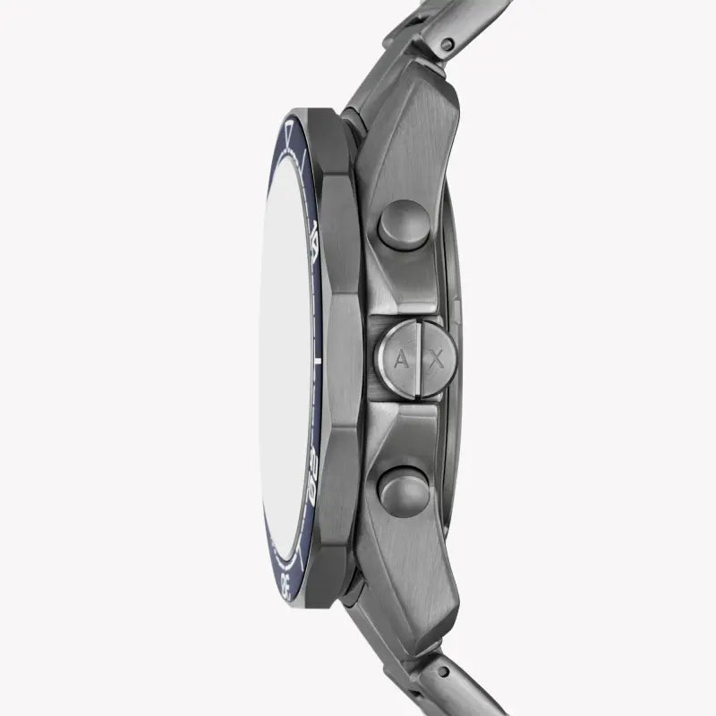 Armani Exchange Men's Chronograph Watch – Gradient Blue Dial with Gray Stainless Steel Bracelet