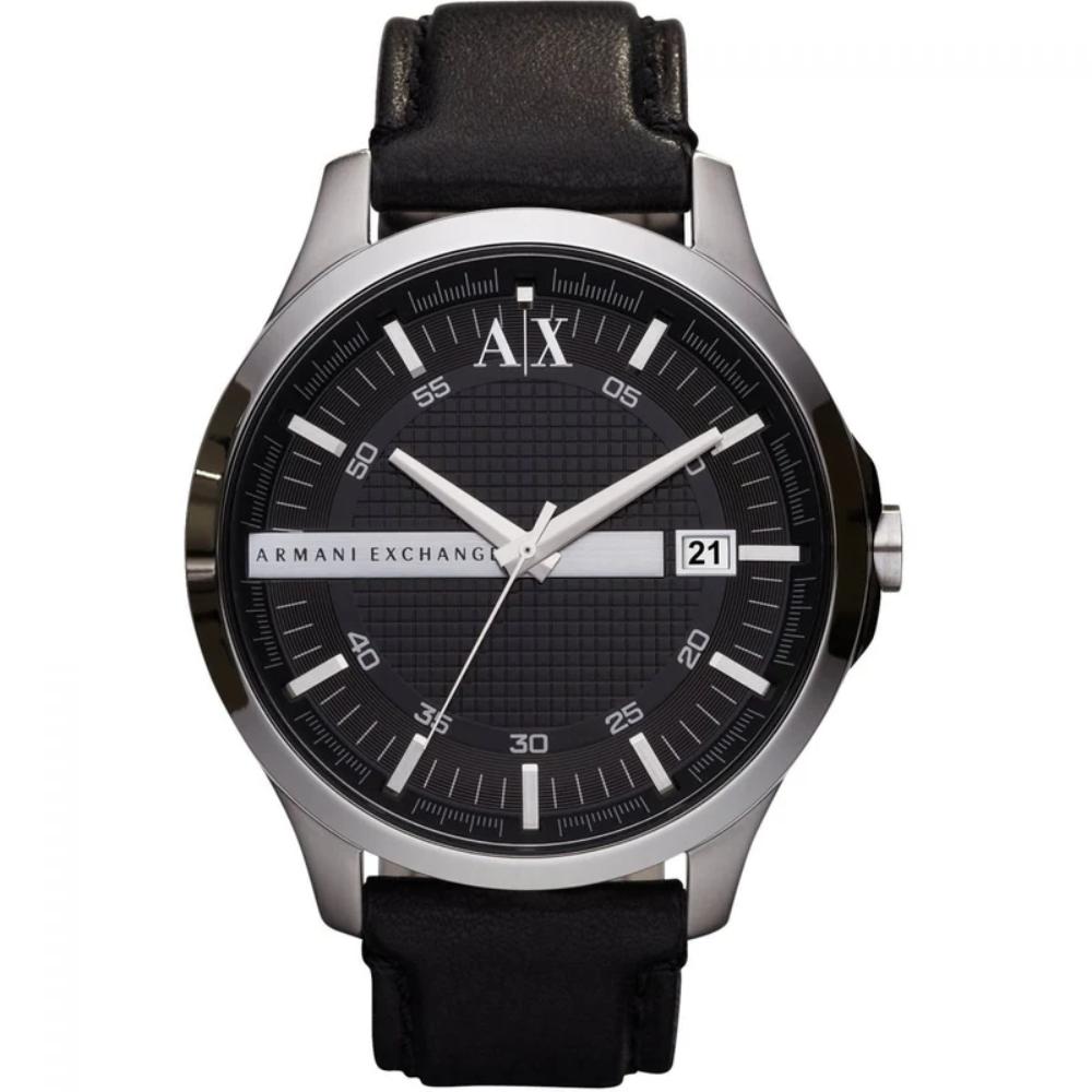 Armani Exchange Men's Analog Watch – Black Dial with Black Leather Strap